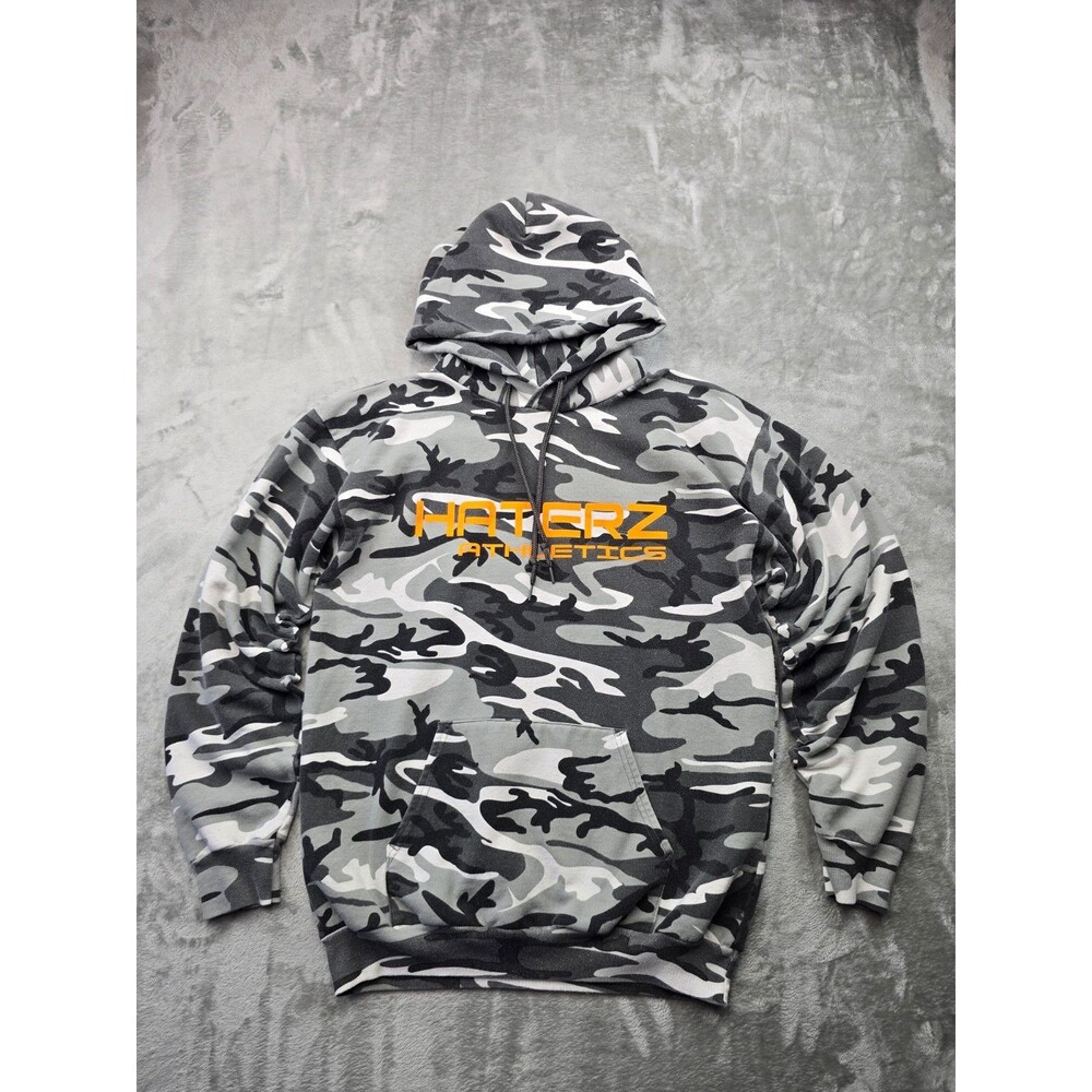 Haterz Athletics Mens Medium Camo Hoodie Sweatshirt Winter Snow Camouflage Orang